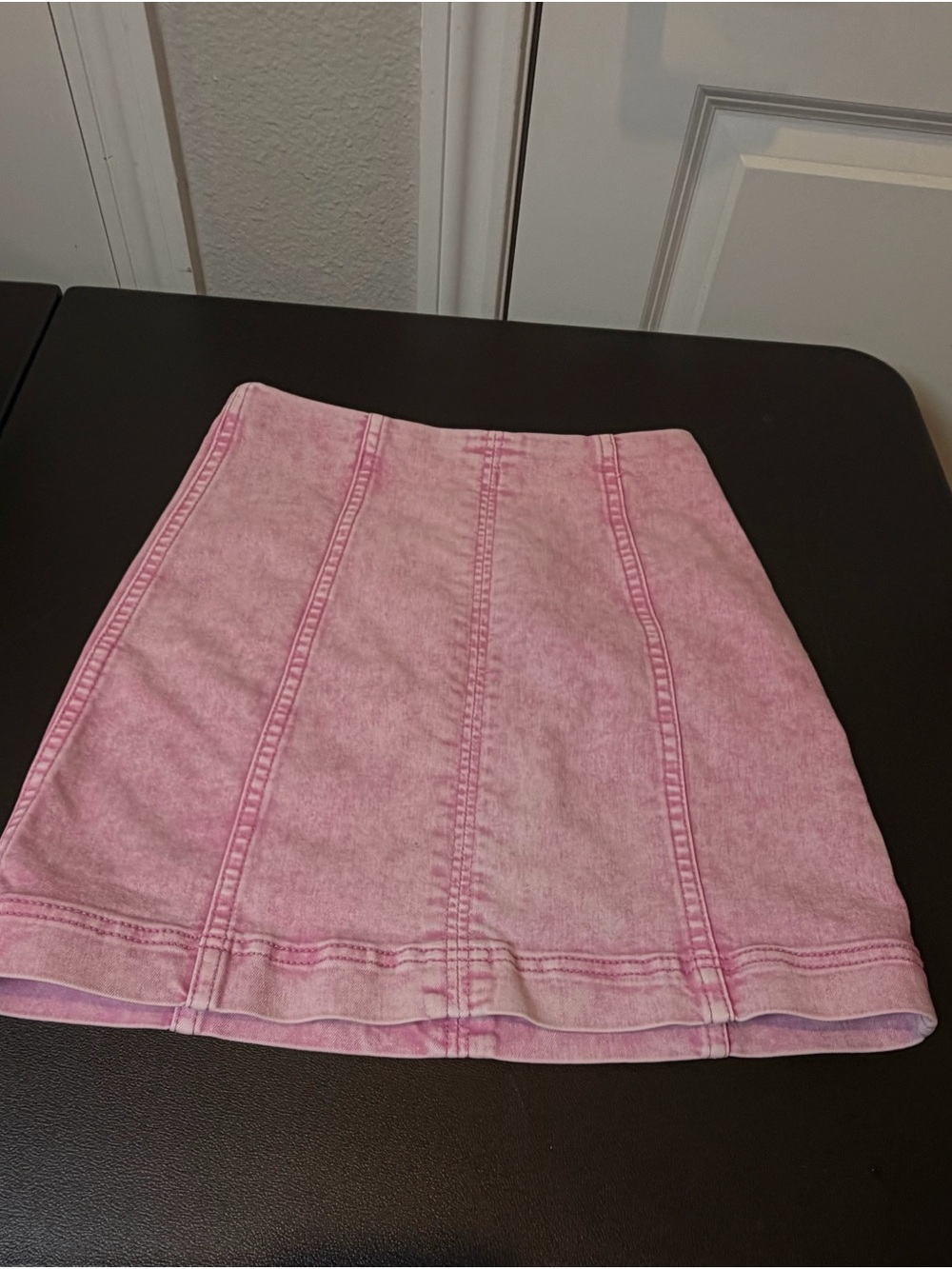Free People Washed Pink Denim Panel Mini Skirt